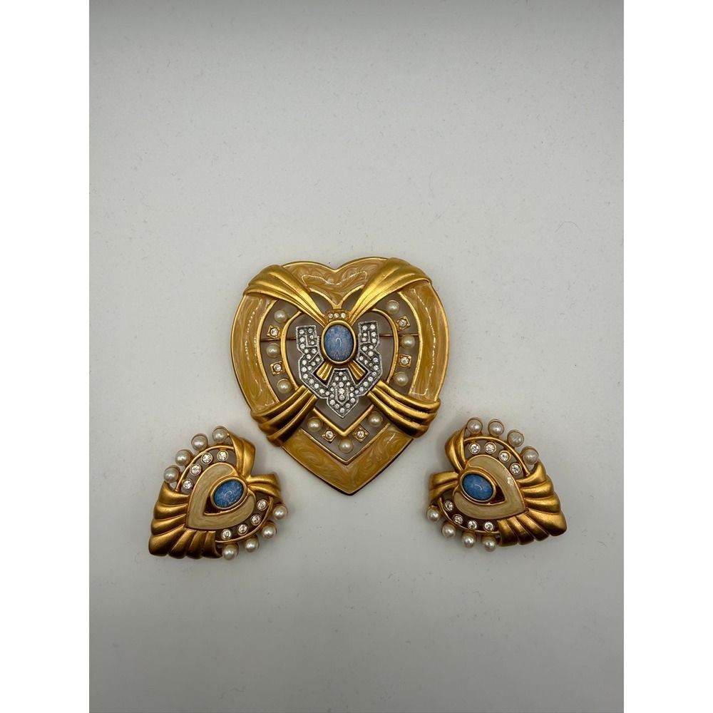 Elizabeth Taylor Avon Heart of Hollywood Fire Opal Brooch & Clip Earrings